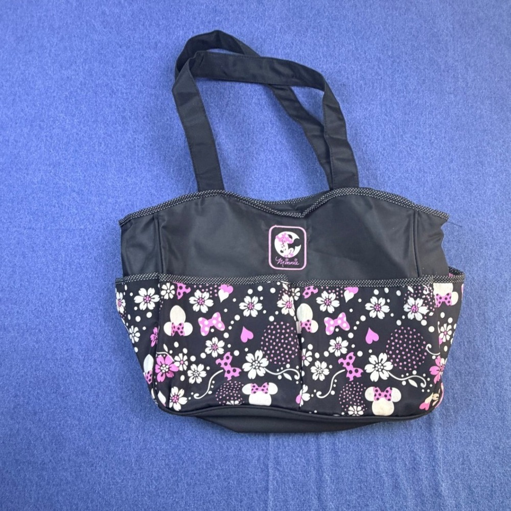2015 Disney Baby Minnie Mouse Diaper Bag Black Pink polka dots